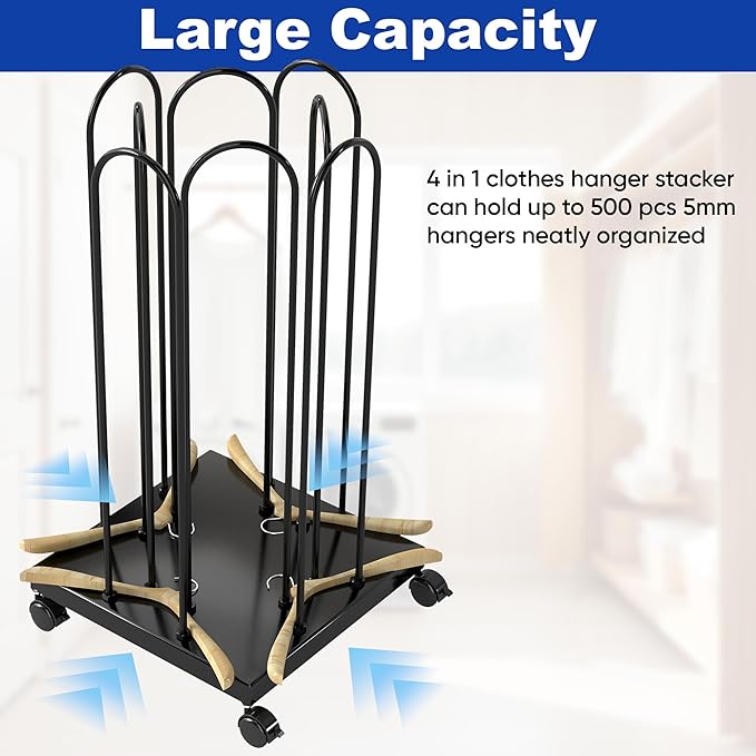 AIWFL 4 Side Storage Hanger Stacker Cart, Hanger Organizer Stacker with 4 Wheels, Clothes Hangers Storage Rack, 4 in 1 Rack Stand for Laundry Room, Shopping Mall, Specialty Store