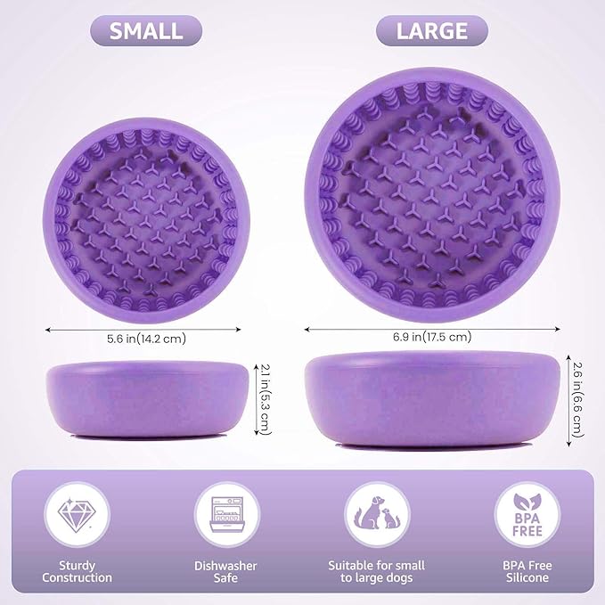 Dog Lick Bowl, ZOURYNUA Non-Slip Slow Feeder Dog Bowls, Enrichment Licking Mat for Distraction, Anxiety Relief Treat Dispenser Freezer, BPA Free Silicone & Dishwasher Safe (Purple, Small)