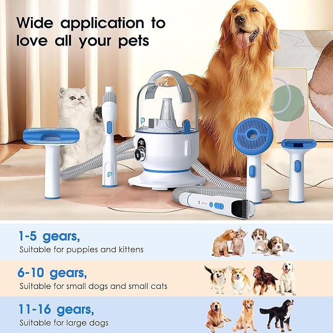 Garvee Pet Grooming Vacuum Suction 99% Pet Hair, Dog Grooming kit with 2 L Large Dust Cup, Low Noise Dog Hair Remover for Shedding Grooming with 5 Grooming Tools, 13.4 Kpa Super Suction