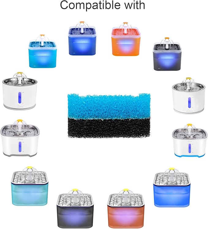 Wonder Creature Cat Water Fountain with 8 Upgraded Sponge Foam Filters