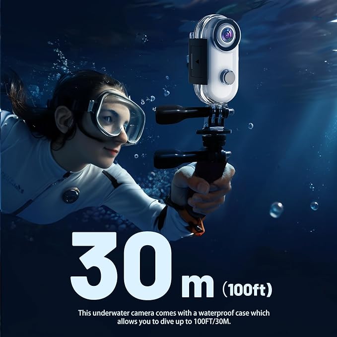 4K Mini WiFi Action POV Camera 128GB Thumb Portable Body Cam Wearable Video Recorder with IPX7 Waterproof Camcorder, Helmet Mount, Magnetic,Pocket Sport DV for Bike Cycling, Pet, Vlogging(White)