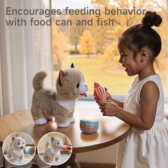 TUMAMA Walking Talking Cat Set Interactive Talking Cat, Interactive Electronic Cat Plush Toy with Leash, Wag Tail, Meows, Pretend Dress Up Realistic Stuffed Cat Age 3 4 5+ Years Old Best Gift
