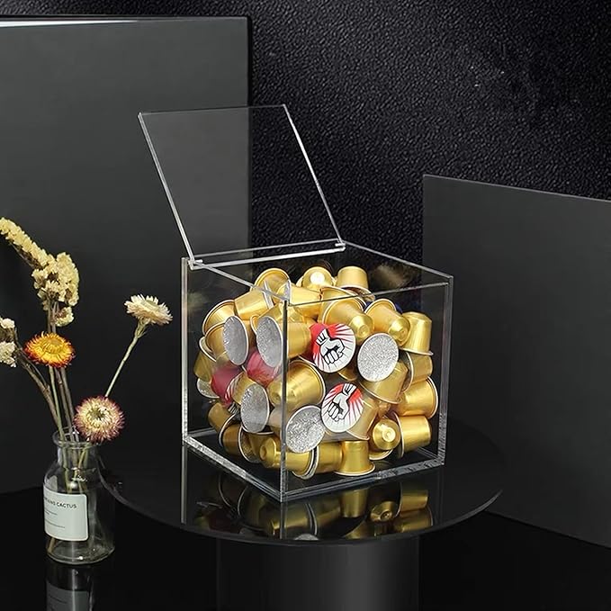 Acrylic Hinge Lid Box Clear Storage Box with Lid, Transparent Keepsake Box for Storage Wedding Card, Trinkets, Photo and More, Cute Acrylic Box for Women and Girl