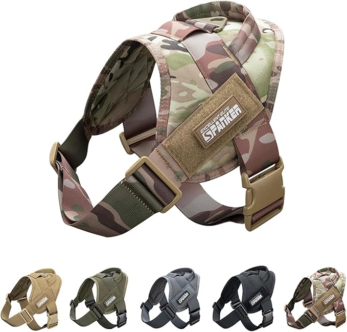 EXCELLENT ELITE SPANKER Tactical Dog Vest Training Military Patrol Service Dog Harness Easy Control Adjustable No-Pull Nylon Pet Harness with Handle for Small Medium Large Dogs(MCP-XL)