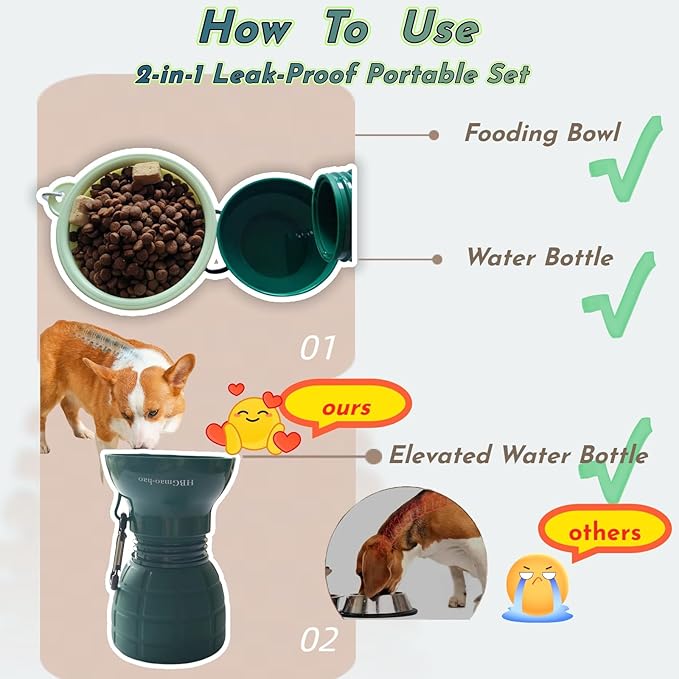 Portable Dog Water Bottle with Collapsible Bowl - Compact & Lightweight Design for Easy Carrying, Perfect for Walks, Hiking & Outdoor Adventures, Ideal for Small Dogs & Cats