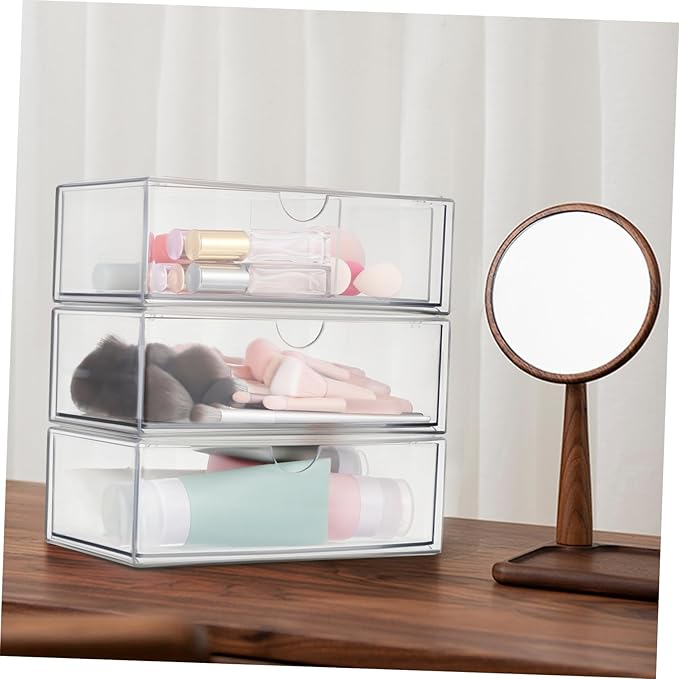 3pcs Elegant Lidded Makeup Organizer Storage Box Lipstick Holder Desktop Cosmetics Organizer for Vanity Bathroom