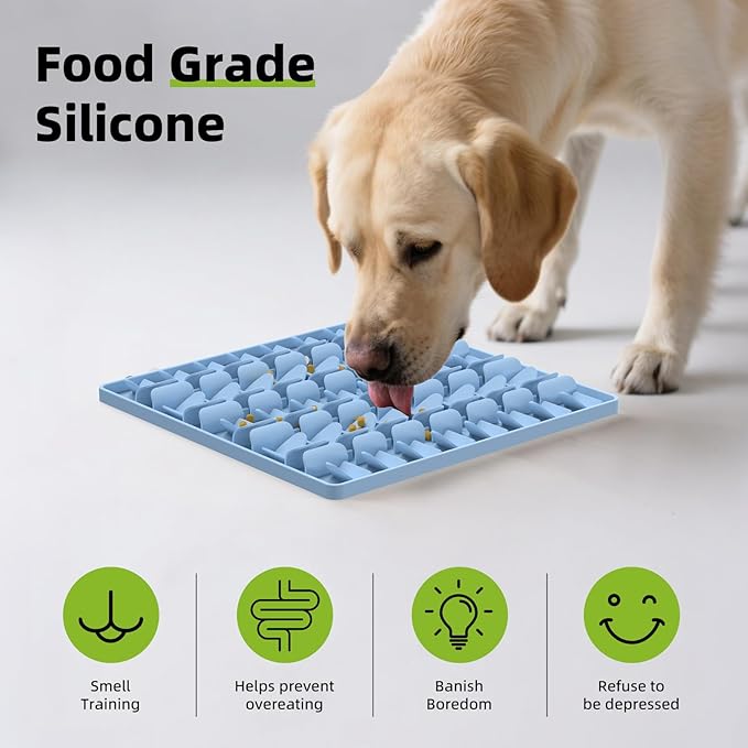 Snuffle Mat for Dogs, Silicone Snuffle Mat Dog Feeding Mat Slow Feeder, Encourages Natural Foraging Dog Sniff Mat, Stress Relief, Smell Training, Digging Toys for All Breed Dogs (Blue)