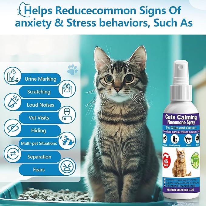 Cat Calming Spray, 15% F3 Cat Pheromone Spray to Help Calm During Travel and Stress and Reduce Urine Spraying, Scratching, Excessive Grooming & Aggression 2 * 100mL
