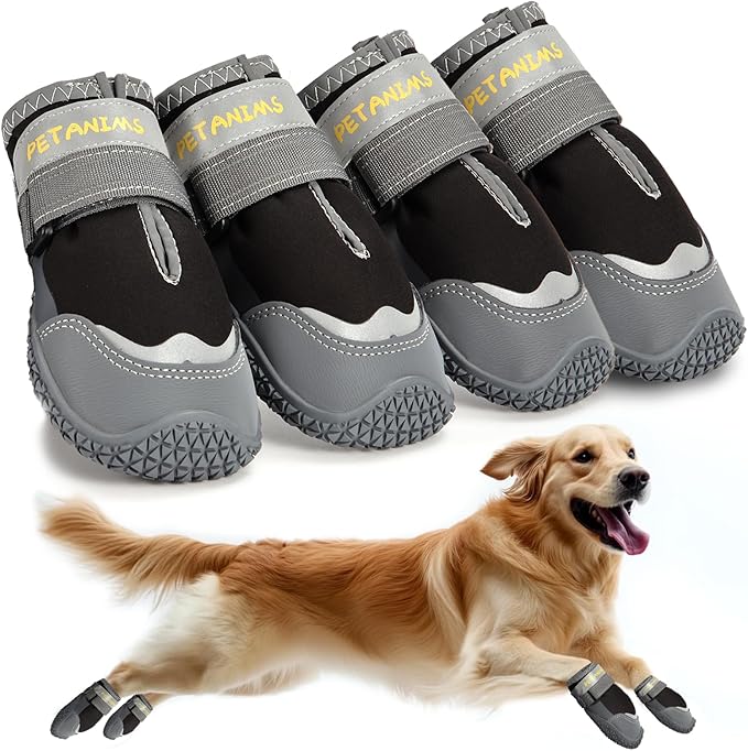Dog Shoes for Large Dogs, Medium Dog Boots & Paw Protectors for Winter Snow, Waterproof Dog Booties for Hot Pavement, Hardwood Floors, for Rainy Black Size 6