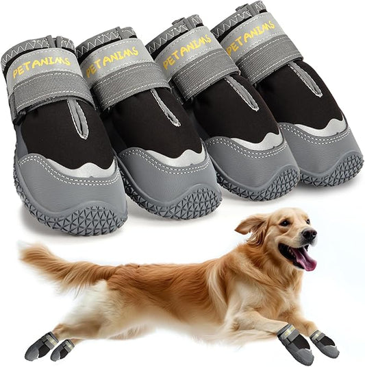 Dog Shoes for Large Dogs, Medium Dog Boots & Paw Protectors for Winter Snow, Waterproof Dog Booties for Hot Pavement, Hardwood Floors, for Rainy Black Size 7