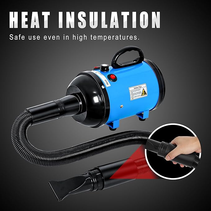 Dog Hair Dryer High Velocity Professional Dog Blow Dryer with Adjustable Speed Dog Pet Grooming Dryer Blower with 4 Nozzle 2 Blow Temperature（Blue