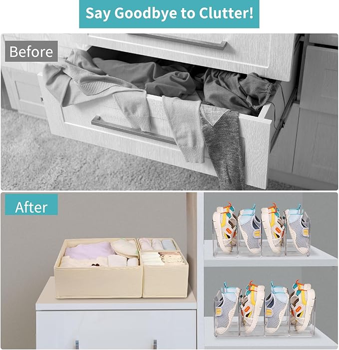 2 Acrylic File Sorters with 4 Sections for Documents/Notebooks and 3 Foldable Fabric Drawer Dividers for Clothes, Underwear, Socks, Towels - Multifunctional Storage Boxes for Home Office and Bedroom