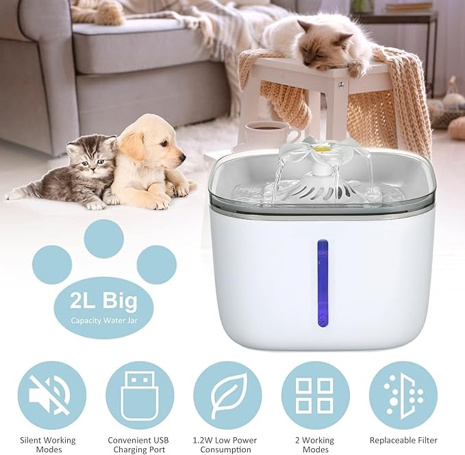 Cat Water Fountain, Large Capacity Automatic Pet Dispenser, Mute Pump & Filter for Dogs & Cats
