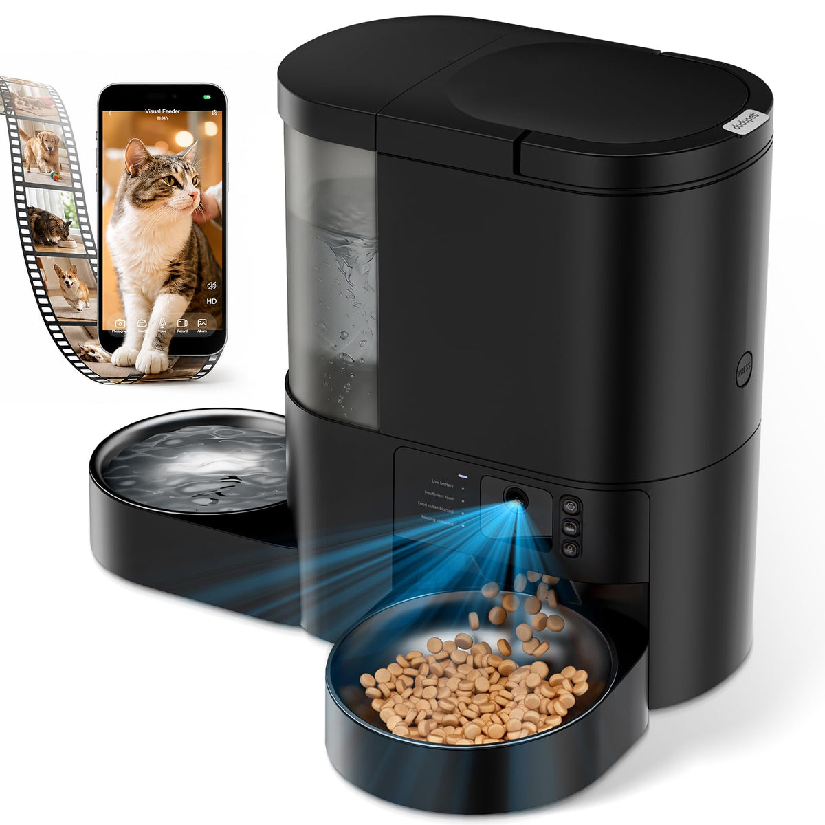 Automatic Cat Feeder with Camera, 2 in 1 Cat Food an | Smart Feeding S - Image 1