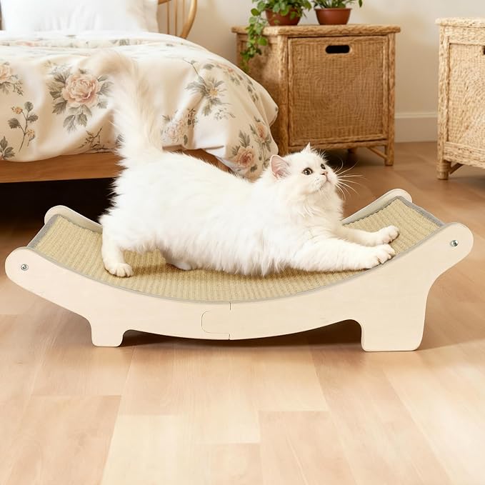 HOTEAGLE Sisal Cat Scratcher Pad Indoor -Natural Cat Hammock for Scratching and Lounging, Durable Wooden Cat Bed Ideal for Large/Small Cats（Extra Large）