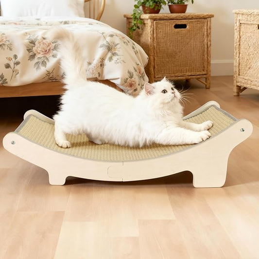 HOTEAGLE Sisal Cat Scratcher Pad Indoor -Natural Cat Hammock for Scratching and Lounging, Durable Wooden Cat Bed Ideal for Large/Small Cats（Extra Large）