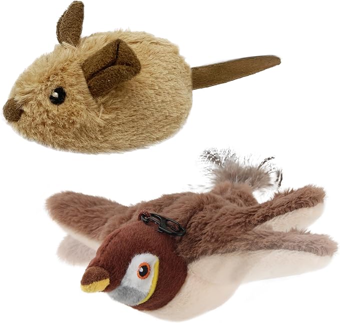 Gigwi Automatic Moving Mouse and Flapping Bird Cat Toy Big Size, 2 Pack