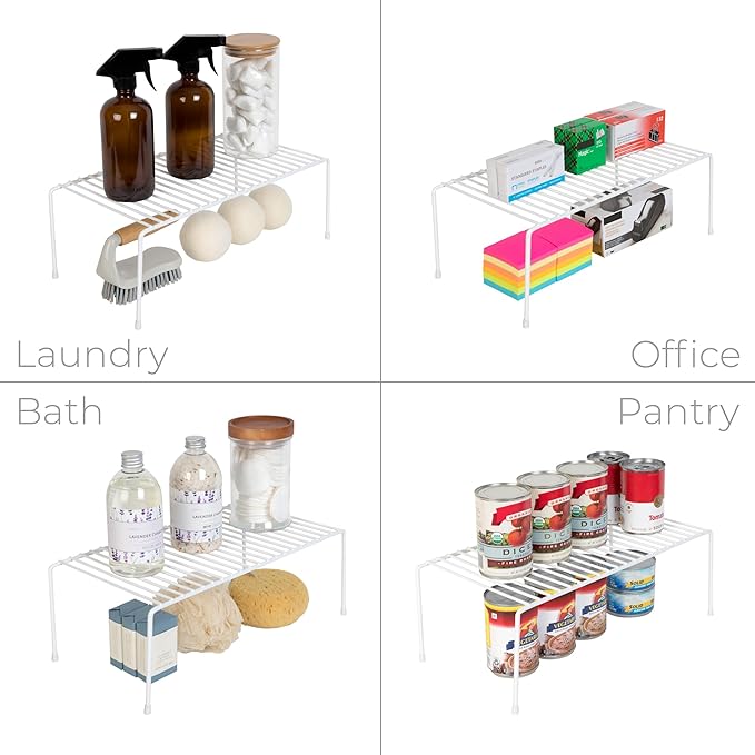 Smart Design Classic Storage Shelf – Large (16 in W x 8.5 in D x 5.75 in H), White –Steel Pantry Organizer with Rust-Resistant Finish and Non-Slip Feet for Easy Home Organization and Storage