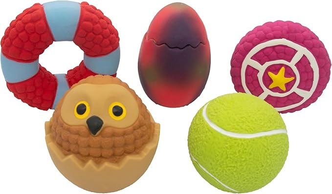 Natural Latex Dog Chew Toys 4&5 Piece Sets for Puppies&Dogs - Anxiety Relief&Teeth Cleaning Chew Toys, Waterproof for Indoor Outdoor Multiple Fun Themes (Set 5：Ocean & Sports Adventure (5-Piece))