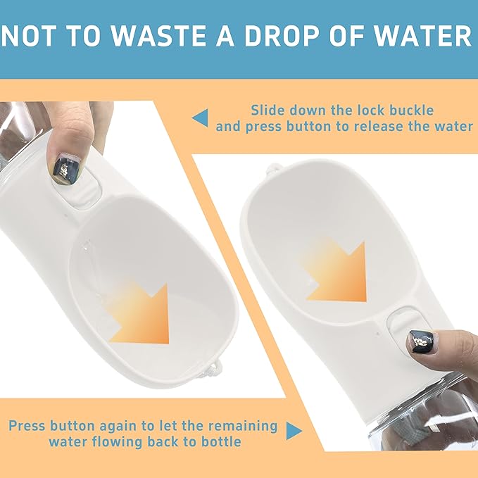 Portable Travel Dog Bottle with Bowl, Leak Proof, Convenient for Walking, Hiking and Camping (White, 12oz)