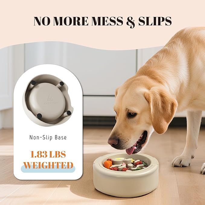 AVERYDAY 3 Pack Slow Feeder Dog Bowl Set, Weighted Changeable Maze Insert Bowls, Anti-Slip Puzzle Feeding Bowl for Wet Dry & Raw Dog Food, Slow Eating Deep Pet Food Dish for Medium & Large Breeds