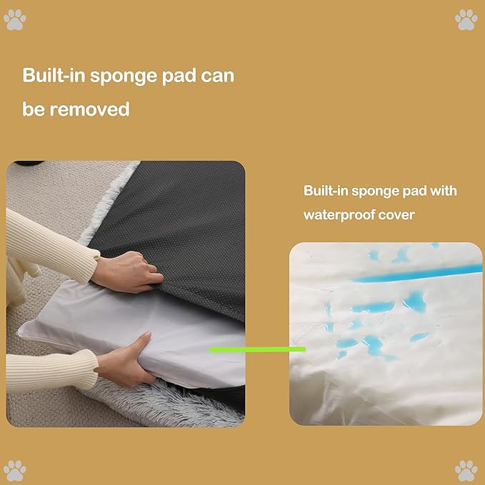 Orthopedic Dog Bed for XXL Dogs - Washable Memory Foam Pet Sofa, Fluffy Plush Rectangular Bed, Waterproof Anti-Anxiety Couch, Khaki, XXL