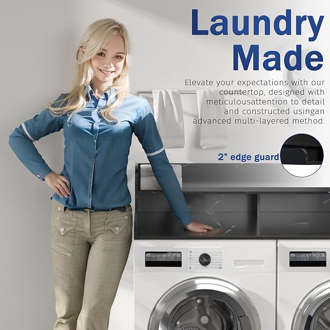 Washer Dryer Countertop with 2-Tier Shelf Universal Fit, Laundry Countertop Over Washer Dryer, Washer Dryer Countertop, Wood Laundry Countertop, 27.5" Depth x 54" Width, Universal Fit Design