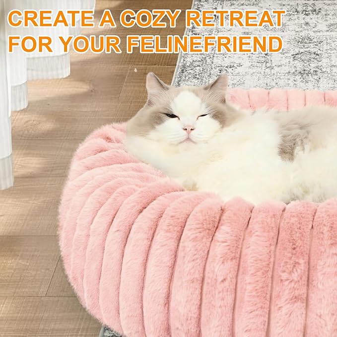 Washable Extra Large Dog Bed,Calming Anti Anxiety Round Donut Dog Bed,Fluffy Puppy Beds for Small Dogs,Cute Kitten Cat Beds for Indoor Cats,Anti-Slip Comfort Pet Beds for Extra Large Size(Pink,XXL)