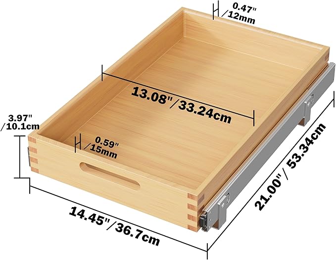 Pull Out Drawers for Cabinets 15"W x 21"D, Heavy-Duty Slide Out Wood Drawer Shelf, Pull Out Cabinet Organizer 100 lbs Capacity, Base Cabinet Organization for Kitchen, Pantry