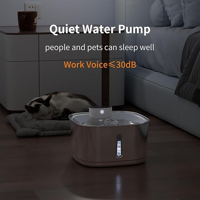 Cat Water Fountain Stainless Steel- 108oz/3.2L Pet Water Fountain Cordless with Motion Sensor, 4 Replacement Filters, Ultra-Quiet Auto Dog Water Dispenser Battery Powered (Stainless Steel-1)