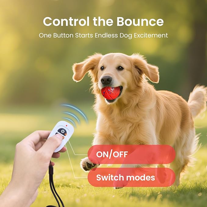 Smart Interactive Dog Toy Ball - Automatic Bouncing & Rolling, Chew-Resistant E-TPU Material, 3 Interactive Modes, IPX7 Waterproof, Smart Chase Pet Toy Ball for Medium and Large Dogs (Red)