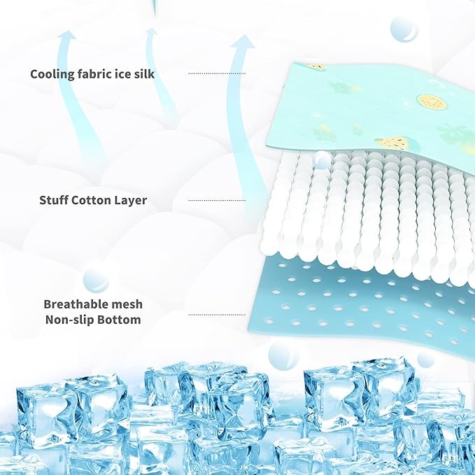 NWK Pack of 4 Pet Cooling Mat for Large Dogs -Q-Max>0.345 Ice Silk Cooling Mat for Dogs & Cats Portable & Washable Pet Cooling Blanket for Summer (4pcs, Green Fruit, 39'' X 27'' X 0.3'')