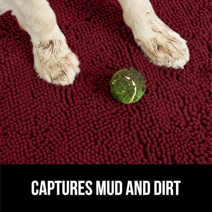 GORILLA GRIP SoakSTOPPER Dog Door Mat, 48x30 Machine Washable Rug Absorbent Doormat Captures Moisture Mud Dirt, Quick Dry Soft Chenille Entryway Rugs Indoor Entrance Mats for Dog Paws, Burgundy