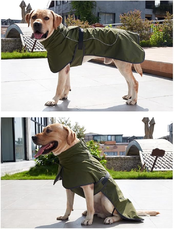 Dog Raincoat - Waterproof Dog Winter Jackets Windproof Coat with Velvet Inner Winter Dog Rain Coat with Reflective Strip,Green XS