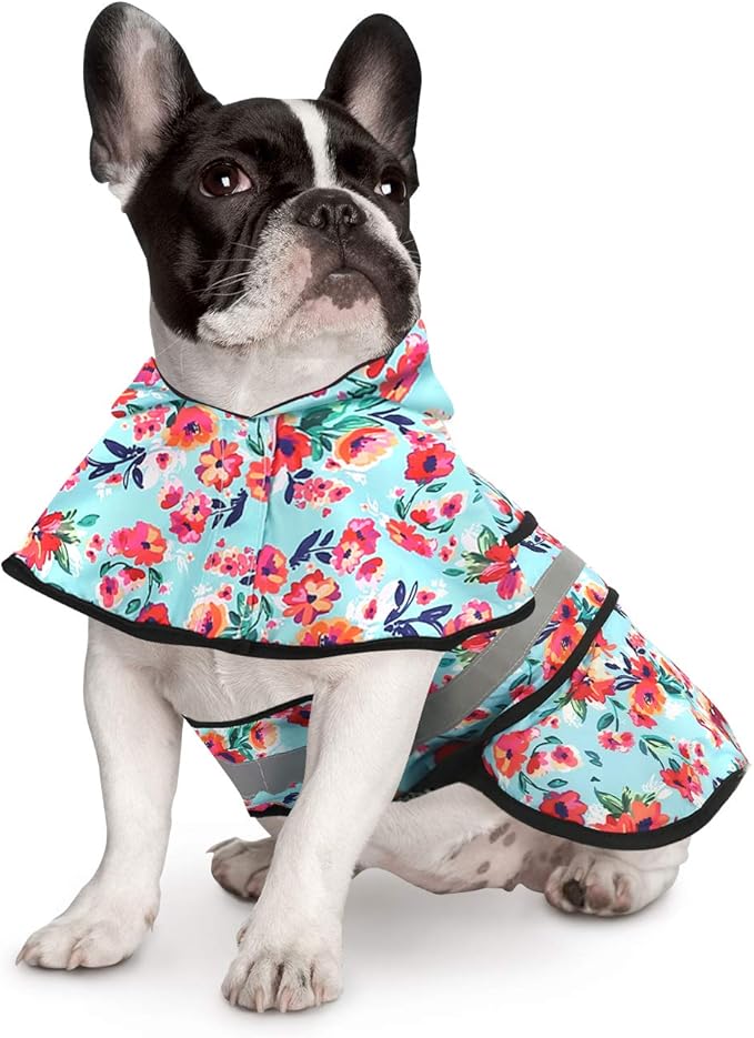 HDE Dog Raincoat Jacket Reflective Adjustable Hooded Pet Poncho Rain Coat with Leash Hole for Small to X-Large Dogs Turquoise - S