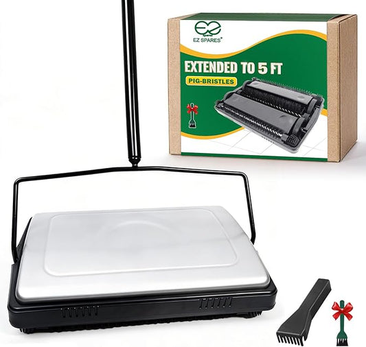 EZ SPARES Quiet Carpet Sweeper,Floor Sweeper with Pig-Bristles,Suitable for Carpet Cleaning Power,Roller Brush Strong,Bristle Sweeper,Great for House,Office,Kitchen,Carpet(Silver)