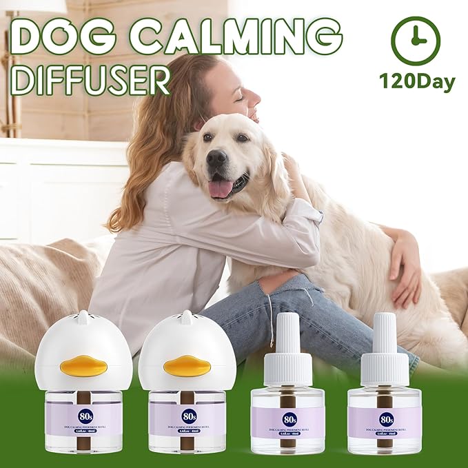 80S Dog Calming Diffuser, 6-in-1Dog Pheromones Calming Diffuser - for Stress, Destructive Behavior, Pee Accidents, Separation Anxiety, Barking, Aggression & Chewing - Help Train Dogs to Pee