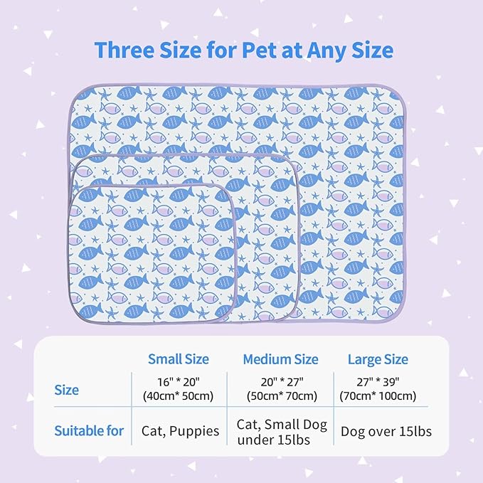 NWK Pet Cooling Mat for Large Dogs -Q-Max>0.345 Ice Silk Cooling Mat for Dogs & Cats Portable & Washable Pet Cooling Blanket, Car Seats, Beds for Summer (Purple Fish, 39'' X 27'' X 0.3'')
