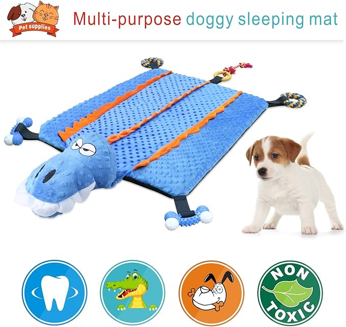 Idepet Dog Play Mat,Puppy Toy Mat with Chew Toys Multiple Dog Puzzle Interactive Toy Pet Playing Mat for Small Medium Dogs Cats,All-in-One (Crocodile)