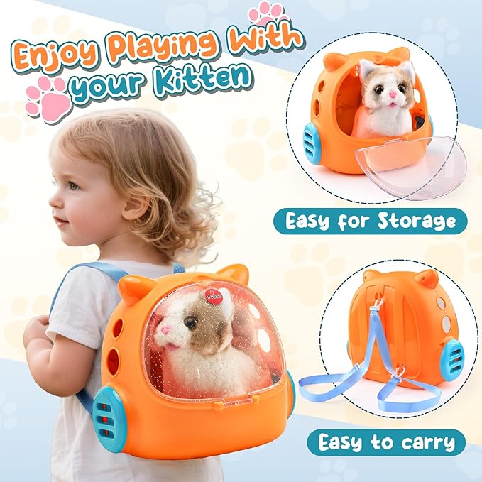 17PCS Interactive Cat Toys for Kids, Toys for 3 4 5 6 7 8 Year Old Girls Kids Boys, Walking & Meowing Cat Toy with Sound, Veterinarian Playset for Toddlers, Idea Birthday Gifts for Little Girls