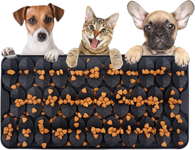 Silicone Snuffle Mat for Dogs Slow Feeder Lick Mat with Suction Cups Dogs Sniff Mat Dogs & Cats Entertainment Toys for Boredom(Black)