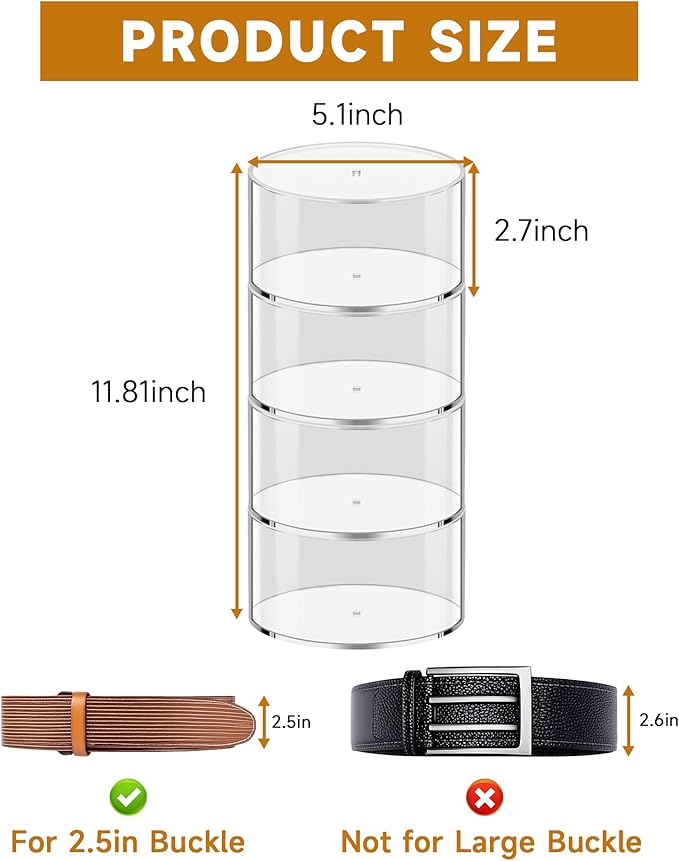 Belt Organizer 8 Compartments Acrylic Belt Storage for Closet with Dust Cover, Transparent Display Case for Belts, Multi-Purpose Display Box, Clear Belt Tie Case for Women Men Home