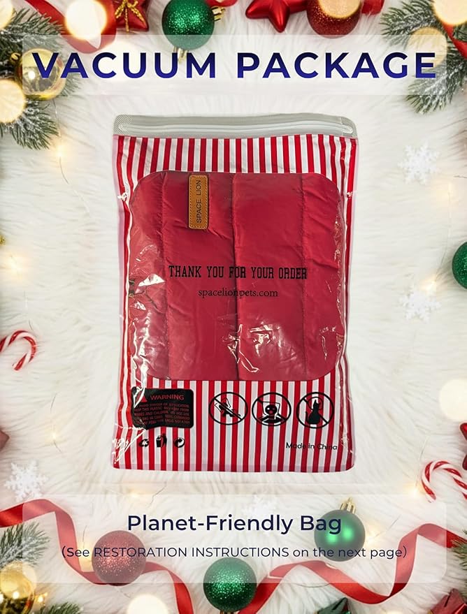 SPACE LION Dog Puffer Jacket, Down Winter Coat, Durable Outdoor Coat for Cold and Windy Conditions, Lightweight & Adjustable Fit Coats for Medium & Large Dogs, (Red, Size16/XL)