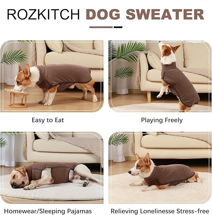 ROZKITCH Turtleneck Dog Pajamas for Large Dogs, Pet Windproof Warm Cold Weather Jacket Vest Cozy Jumpsuit Apparel Outfit Clothes for Walking Hiking Travel Sleep Brown 2XS