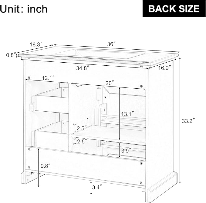 Christopher Knight Home 36" Bathroom Vanity with Ceramic Sink, Wooden Bathroom Vanity Organizer, Bathroom Storage Cabinet, Pedestal Sink Storage Cabinet, Adjustable Door Shelves+Drawer, Green Grey