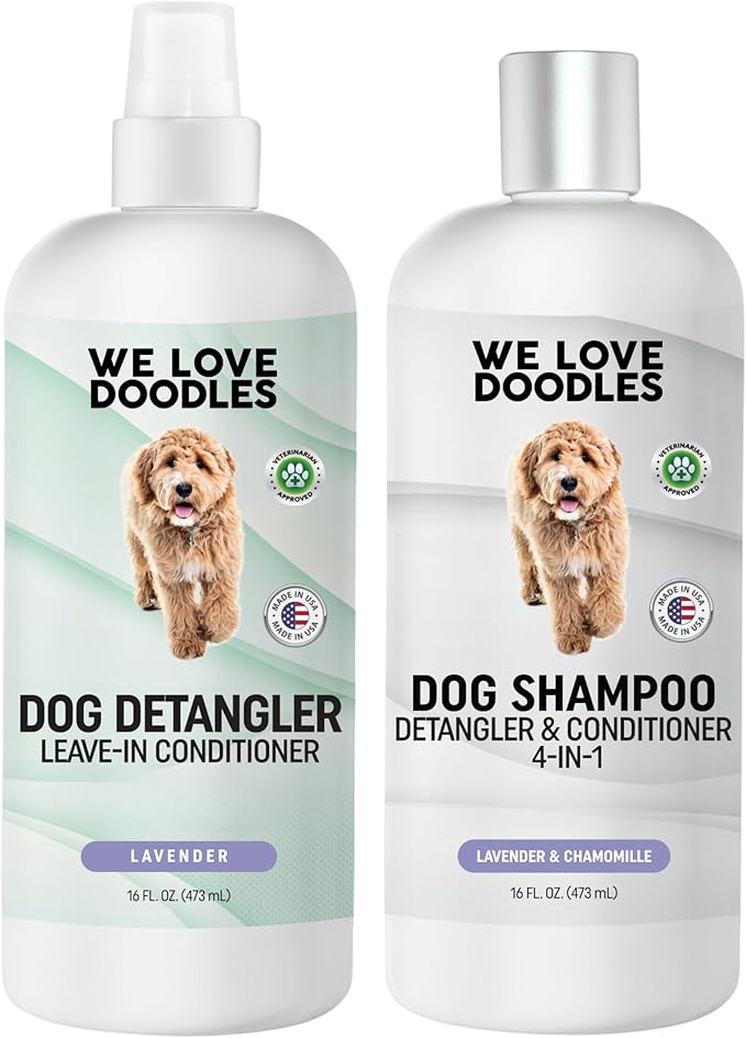 We Love Doodles Dog Shampoo & Dog Detangler Spray Pack - Pet Shampoo & Conditioner for Dogs, Doodle Detangler Spray, Cleans & Moisturizes, Reduces Tangles & Mats, Lavender, Total 32 oz