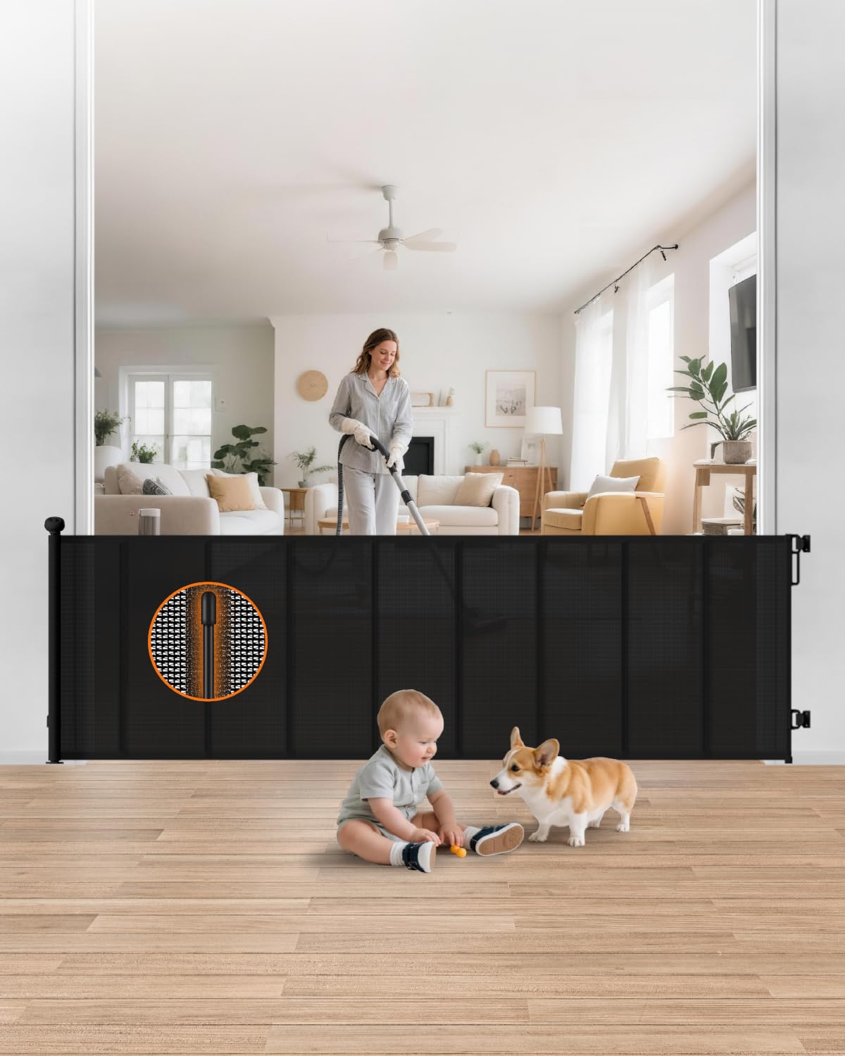 100" Extra Wide Retractable Baby Gate, Extra Long Indoor Pet Gate - Image 1