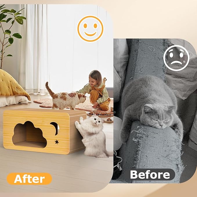 Cardboard Cat Scratcher House for Indoor Cats,2 in 1 Cardboard Cat House Durable and Sturdy Cat Scratching Post Cat Scratching Board Cat Scratchers for pet to Scratch, Rest and Play, Easy to Assemble