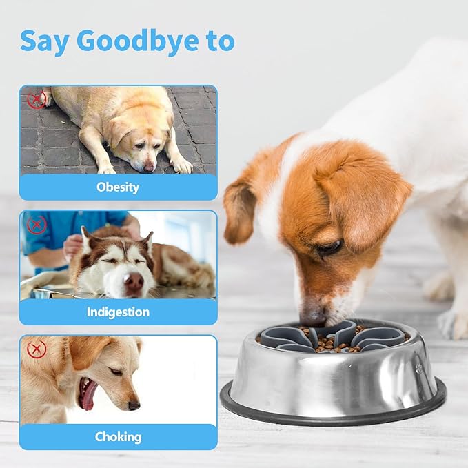 Slow Feeder Dog Bowls Insert, Bestalk Soft Silicone Slow Eating Dog Bowl Insert with Suction Cups for Small, Medium and Large Dogs(Grey S)