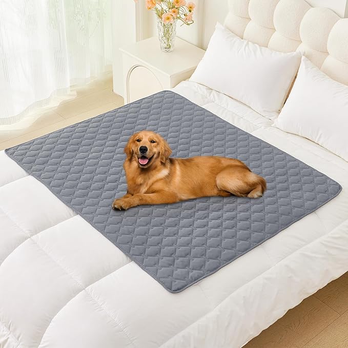 Smiry Waterproof Dog Bed Cover Blanket, Soft Reversible Pet Blanket, Washable Leakproof Cats Dogs Couch Cover for Sofa, Couch, Furniture, Plaid (40x50 Inch, Grey/Light Grey)